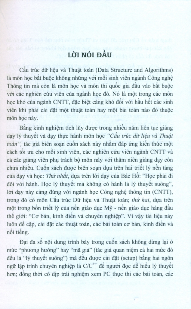 CẤU TRÚC DỮ LIỆU VÀ THUẬT TOÁN - PHÂN TÍCH VÀ CÀI ĐẶT TRÊN C/C++ (Tập 1)